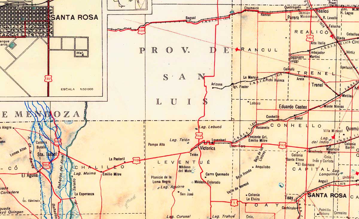 Mapa de la Provincia Eva Perón (La Pampa) – 1954