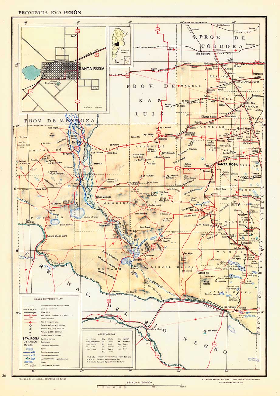 Mapa de la Provincia Eva Perón (La Pampa) – 1954