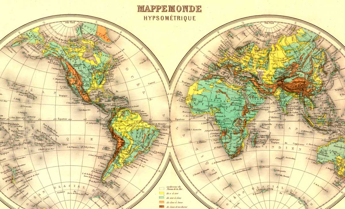 Mapa Hipsométrico del Mundo de 1892