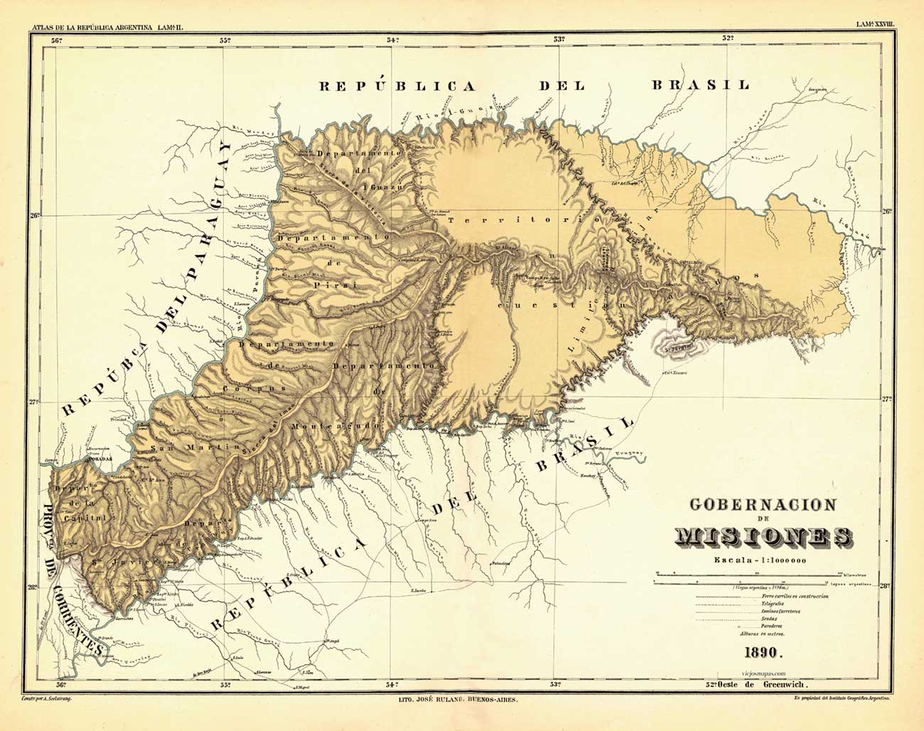 Mapa de la Gobernación de Misiones de 1890