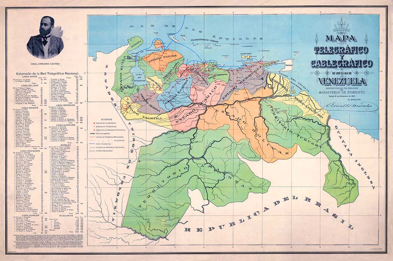Mapa Telegráfico y Cablegráfico de los Estados Unidos de Venezuela - 1904