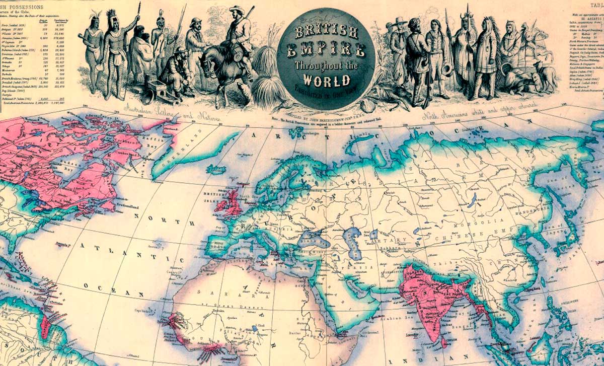 Mapa del Imperio británico en todo el mundo - 1850 aprox.