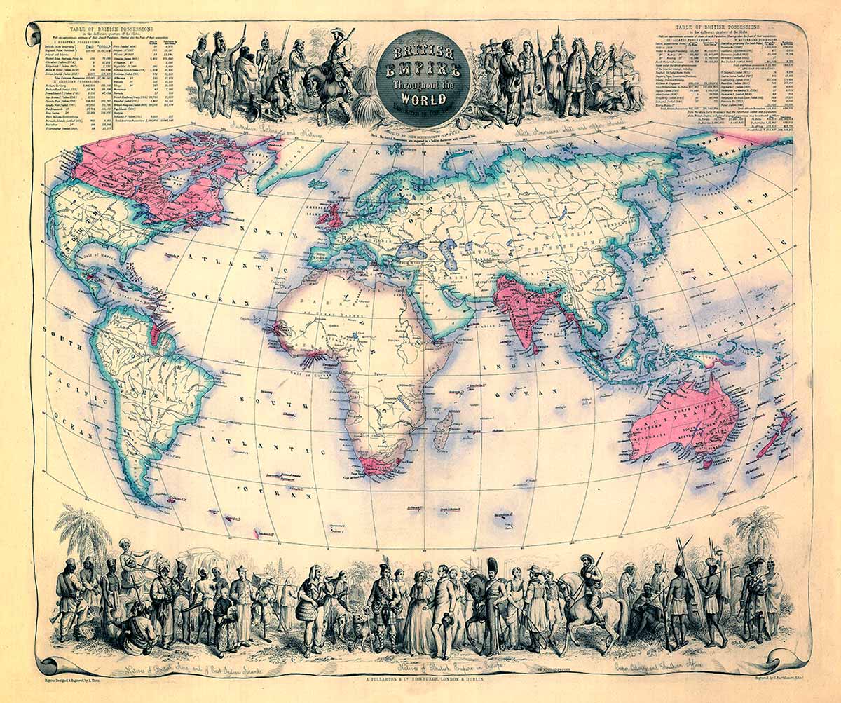 Mapa del Imperio británico en todo el mundo - 1850 aprox.