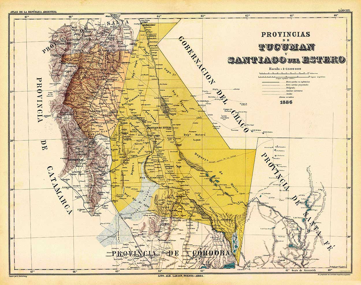 Mapa de las provincias de Tucumán y Santiago del Estero - 1886