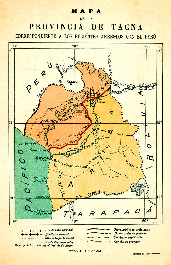Mapa de la provincia de Tacna 1929 - Chile - Perú