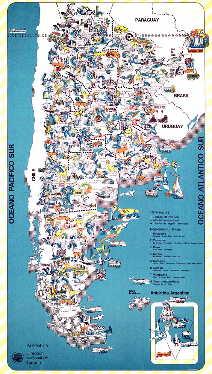Mapa de la República Argentina Ilustrado - 1970