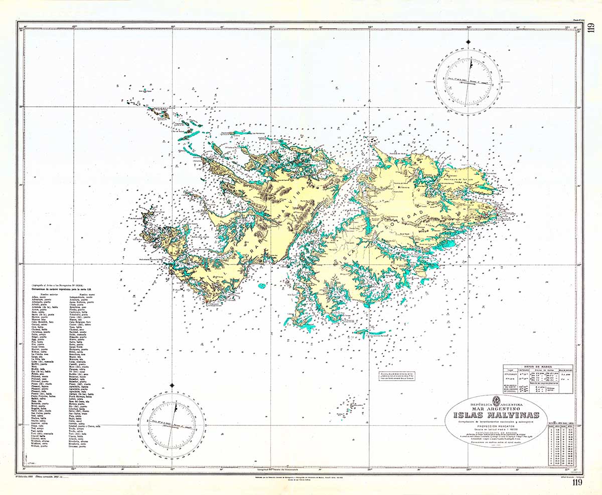 Mapa de las Islas Malvinas de 1956