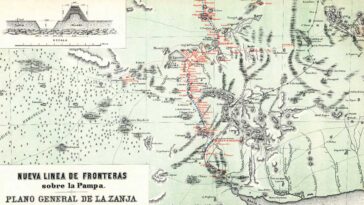 La Zanja Alsina - 1877 - Plano General de la Nueva Línea de Frontera sobre La Pampa.